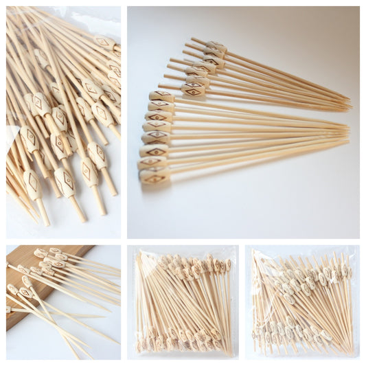 12cm & 9cm & 15cm | Pack of 100pcs | Decorative Drum-Bead Bamboo Cocktail Picks | Eco-Friendly Food, Fruit, Dessert & Appetizer Skewers | Wholesale EXW Prices
