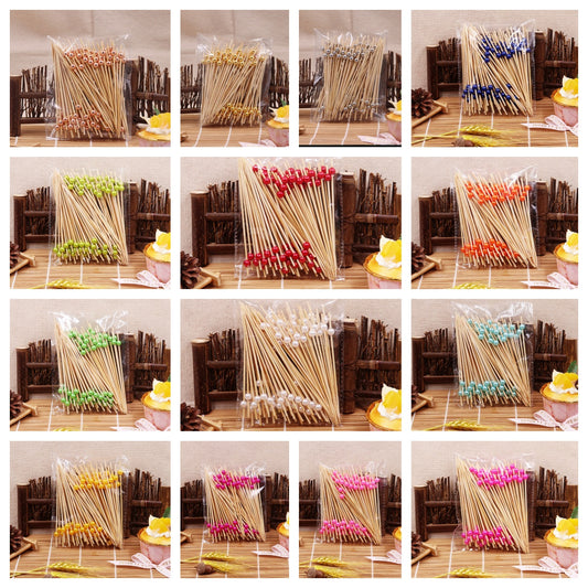 12cm Colorful Plastic Pearl Bamboo Skewers Pack of 100pcs | Cocktail Picks, Food Picks, Fruit Picks, Dessert & Appetizer Skewers (14 Colors) | Wholesale EXW Prices