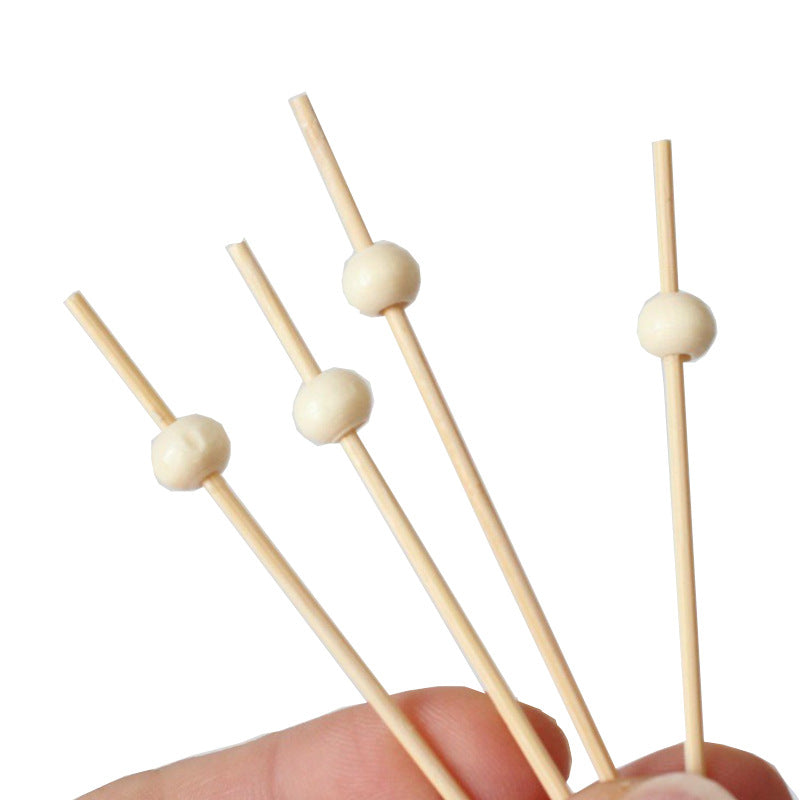 12cm Natural Wood Beaded Bamboo Picks – 100pcs/Pack | Appetizer, Cocktail & Food Skewers | Wholesale EXW Prices