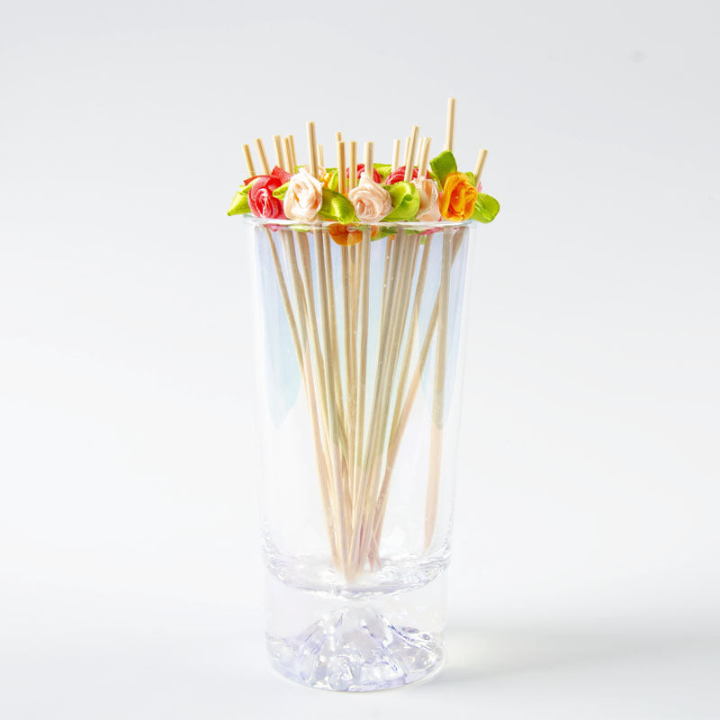12 cm | Confezione da 100 spiedini di bambù a forma di rosa satinata – Stuzzicadenti per cocktail, stuzzicadenti per cibo, spiedini per antipasti e dessert | Prezzi EXW all'ingrosso
