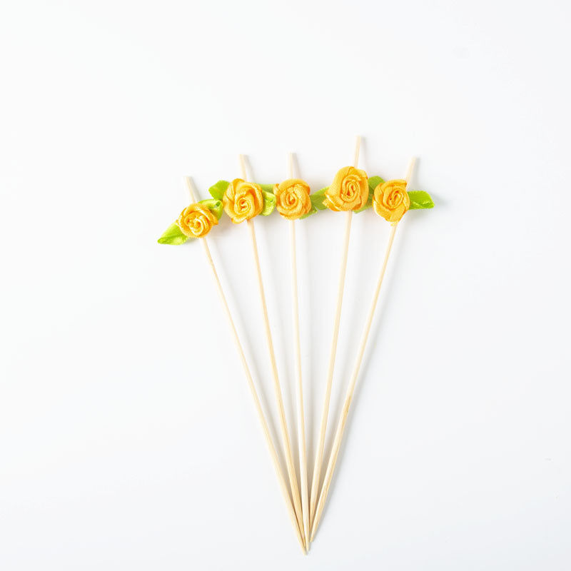 12 cm | Confezione da 100 spiedini di bambù a forma di rosa satinata – Stuzzicadenti per cocktail, stuzzicadenti per cibo, spiedini per antipasti e dessert | Prezzi EXW all'ingrosso