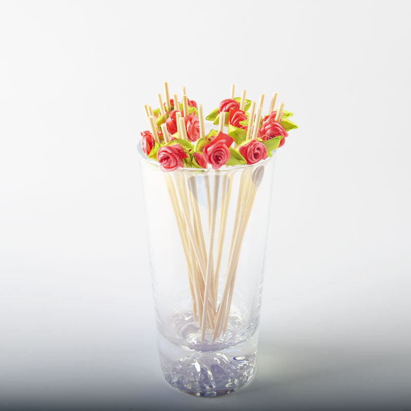 12 cm | Confezione da 100 spiedini di bambù a forma di rosa satinata – Stuzzicadenti per cocktail, stuzzicadenti per cibo, spiedini per antipasti e dessert | Prezzi EXW all'ingrosso
