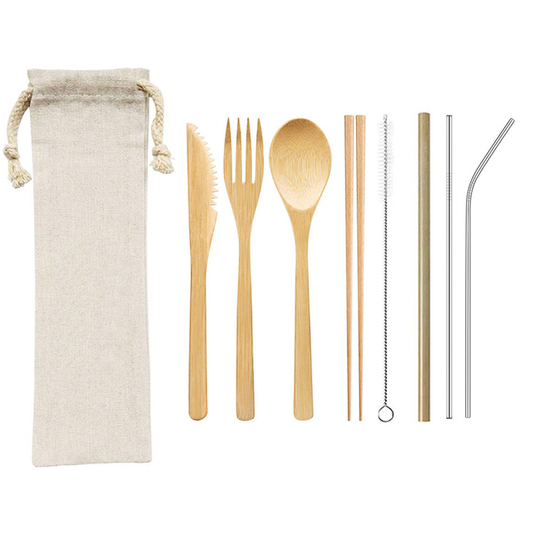 Reusable Bamboo Cutlery Set – 3/4/5/6/7/8/9 pcs a set for options | EXW Prices