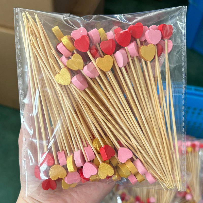 أعواد خيزران مزينة بخرز على شكل قلب، 12 سم - ألوان وتصاميم متعددة | 100 قطعة/عبوة | أسعار الجملة من المصنع
