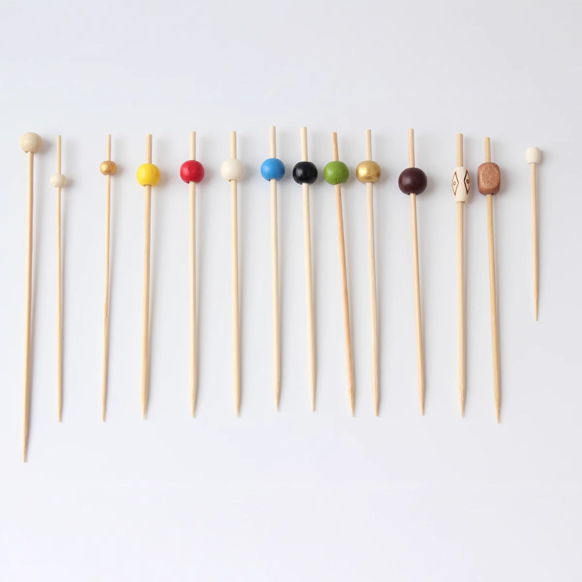 12cm Natural Wood Beaded Bamboo Picks – 100pcs/Pack | Appetizer, Cocktail & Food Skewers | Wholesale EXW Prices