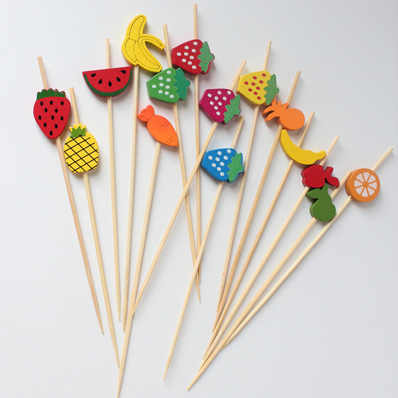 12cm Fruit-Shaped Bamboo Cocktail Picks – Carrot, Apple, Orange, Banana, Kiwi, Strawberry, Pineapple, Watermelon, Lime, Tomato, Mushroom & Mixed Fruits | Pack of 100pcs | Eco-Friendly Food & Appetizer Skewers | Wholesale EXW Prices