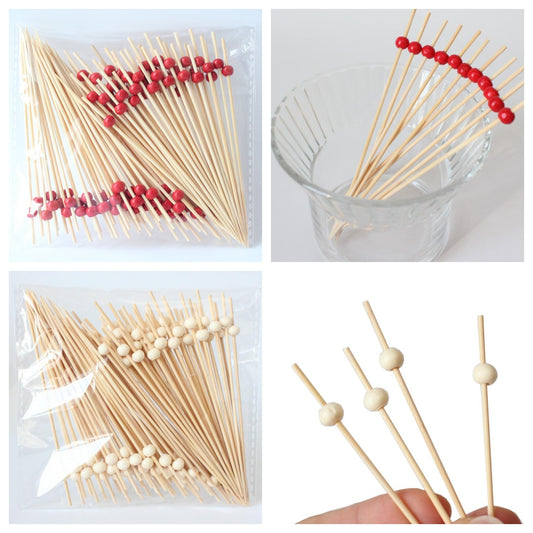 12cm Bamboo Food & Cocktail Picks with Decorative Beads – 100pcs/Pack | Wholesale EXW Prices