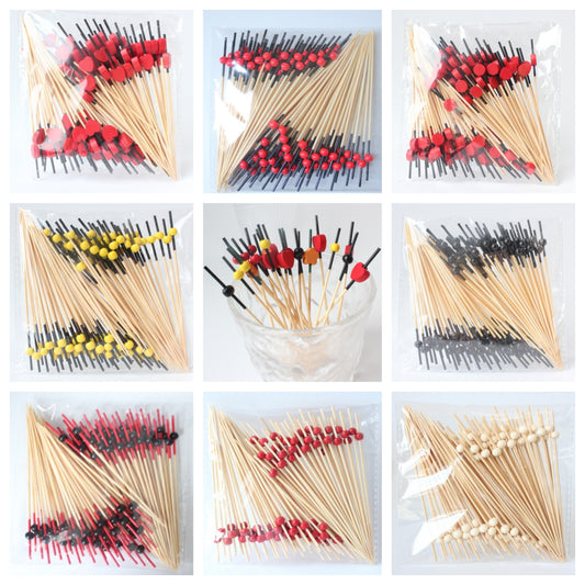 12cm Bamboo Food & Cocktail Picks with Decorative Beads – 100pcs/Pack | Wholesale EXW Prices