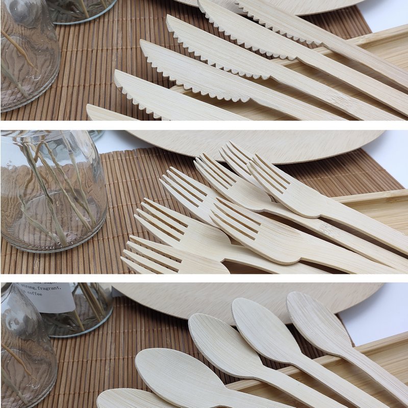 Bamboo Disposables | Bamboo Cutlery | 100-Piece Biodegradable Bamboo Utensils Set – Forks, Spoons & Knives Wholesale