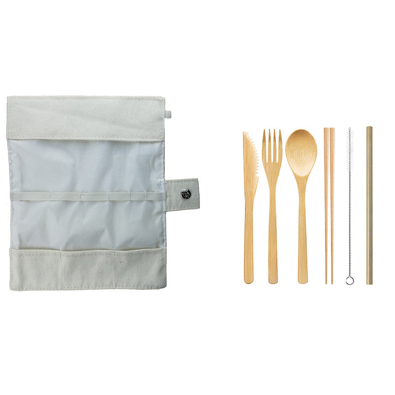 6-Piece Reusable Bamboo Utensils Set – Knife, Fork, Spoon, Chopsticks, Straw & Brush with Roll-Up Pouch | EXW Prices