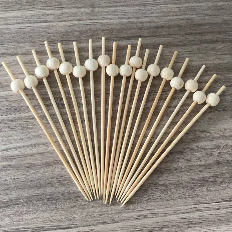 12cm Wooden Bead Bamboo Picks – Green / Pink / Yellow / Orange / Blue / Red / Mixed | 100pcs/Pack | Wholesale EXW Prices