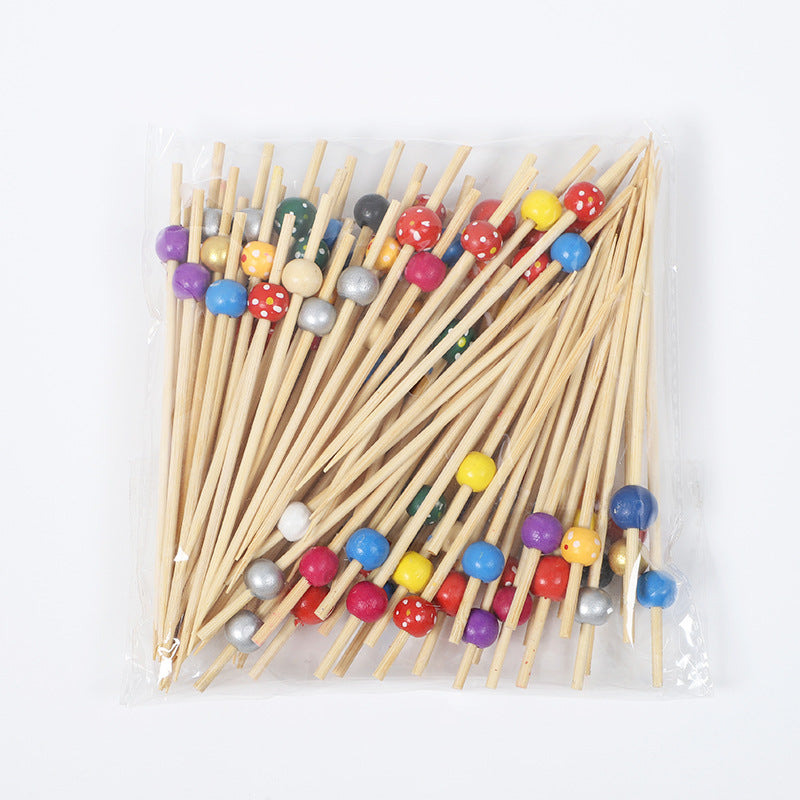 12cm Wooden Bead Bamboo Picks – Green / Pink / Yellow / Orange / Blue / Red / Mixed | 100pcs/Pack | Wholesale EXW Prices
