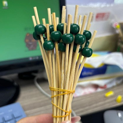 12cm Wooden Bead Bamboo Picks – Green / Pink / Yellow / Orange / Blue / Red / Mixed | 100pcs/Pack | Wholesale EXW Prices