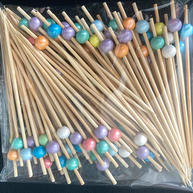 12cm Wooden Bead Bamboo Picks – Green / Pink / Yellow / Orange / Blue / Red / Mixed | 100pcs/Pack | Wholesale EXW Prices