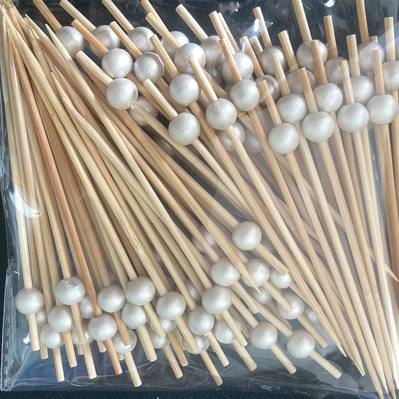 12cm Wooden Bead Bamboo Picks – Green / Pink / Yellow / Orange / Blue / Red / Mixed | 100pcs/Pack | Wholesale EXW Prices